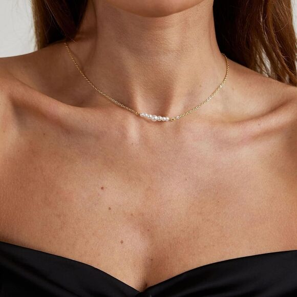 Dainty Pearl Necklace 14K Gold Plated Layered Pearl Pendant Wedding Pearl Gift - Picture 4 of 8